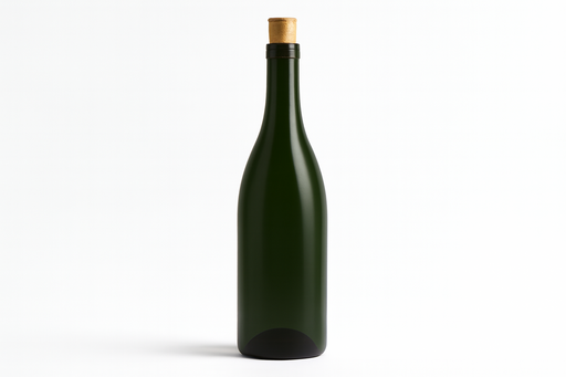 750ml champagne green hock wine bottles with cork finish and slender neck on white background