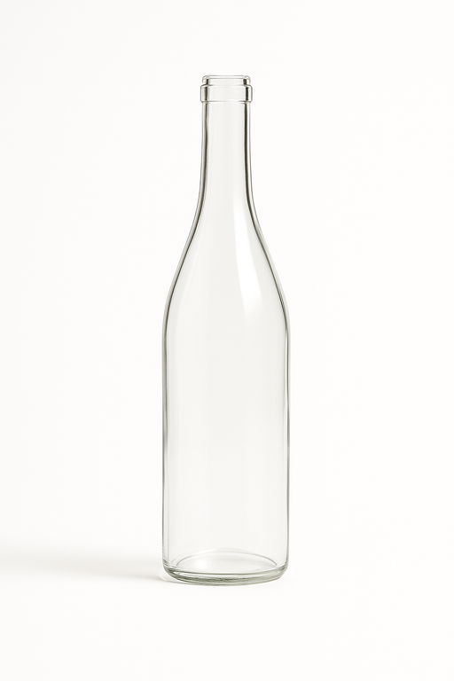 Clear flint glass Hock wine bottle 750ml with traditional cork closure and tall slender profile