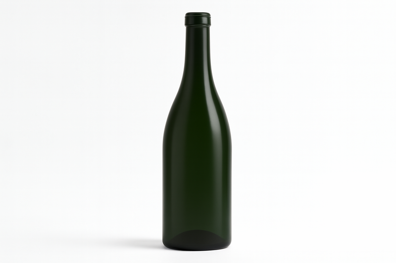 Champagne green 750ml hock wine bottles with screwcap finish on white background