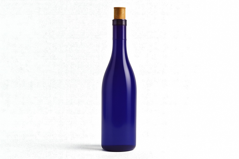 750ml cobalt blue hock wine bottles with cork finish, elegant slender design