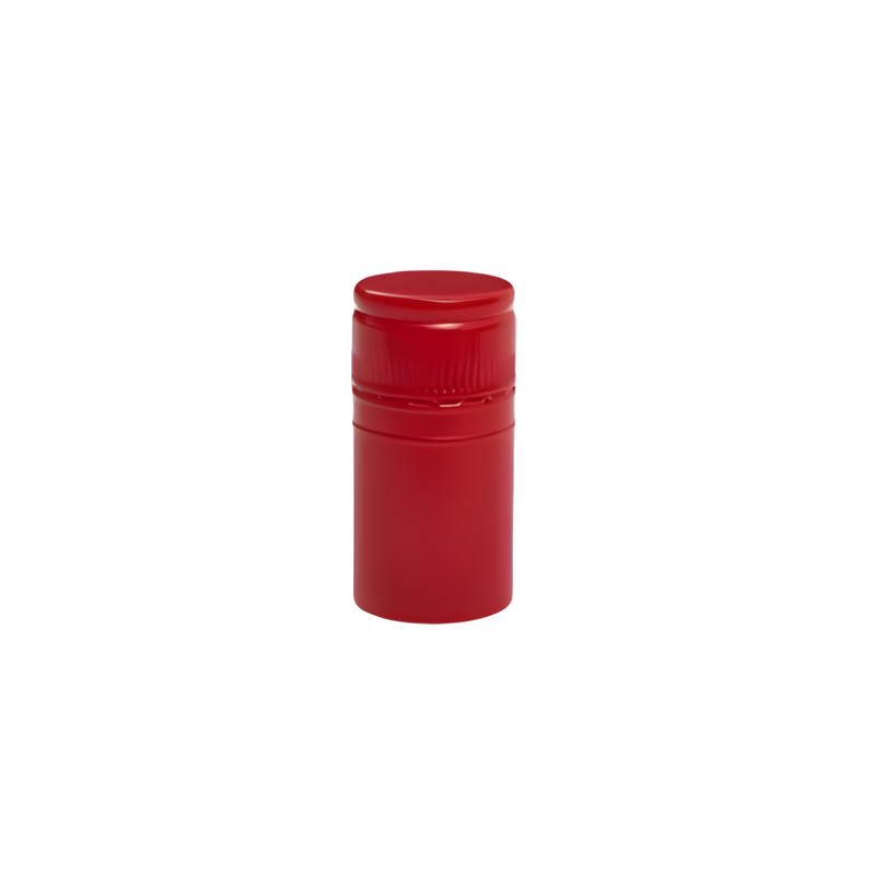 Red aluminum wine bottle screw caps with 60mm x 30mm dimensions and modern professional design.