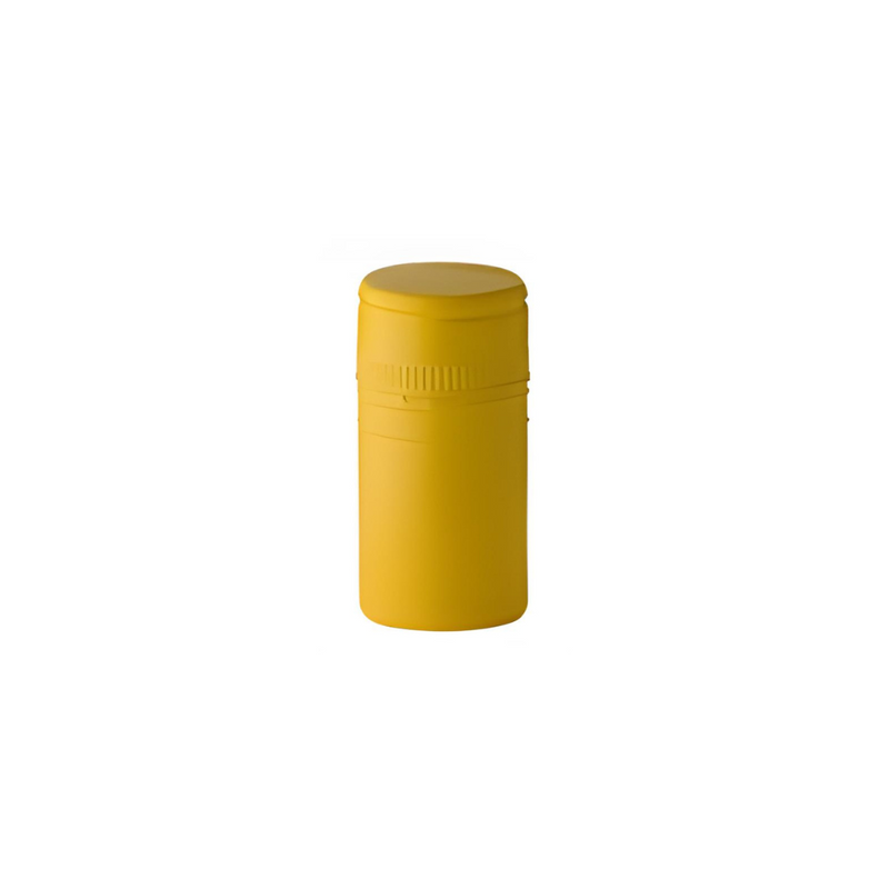 Yellow 60mm x 30mm aluminum wine bottle screw caps with Saranex liner for secure, modern closure