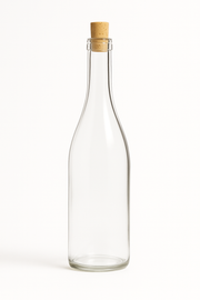 Clear flint glass Hock wine bottle 750ml with traditional cork closure and tall slender profile
