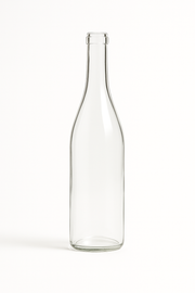 Clear flint glass Hock wine bottle 750ml with traditional cork closure and tall slender profile
