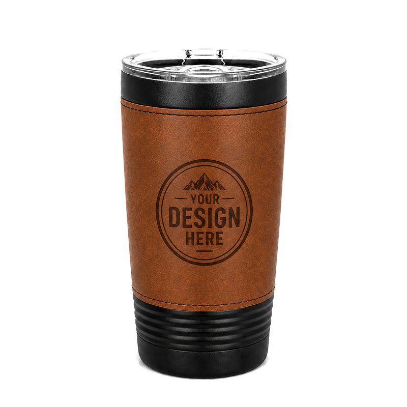 20oz Black Tumbler w/ Leatherette