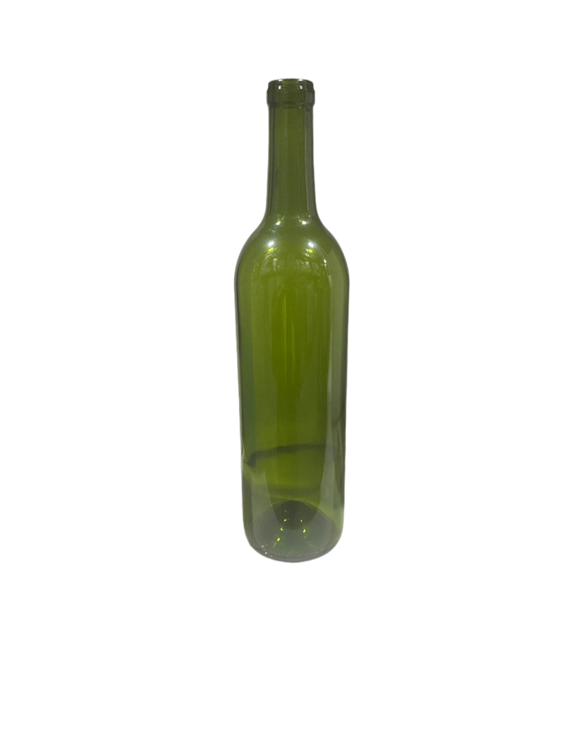750ml Bordeaux wine bottle with mid punt and cork finish, champagne green