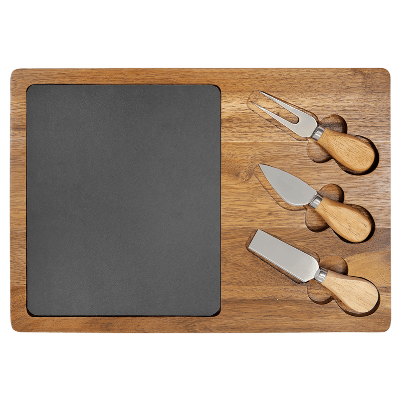 Rectangle Wood & Slate Cheese Set