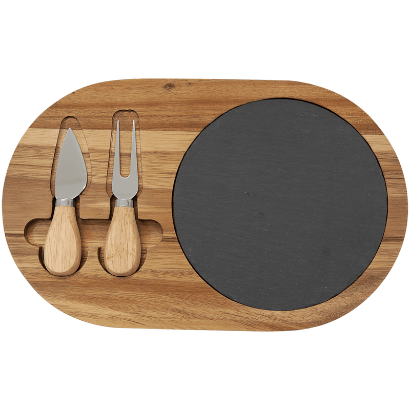 Oval Wood & Slate Cheese Set