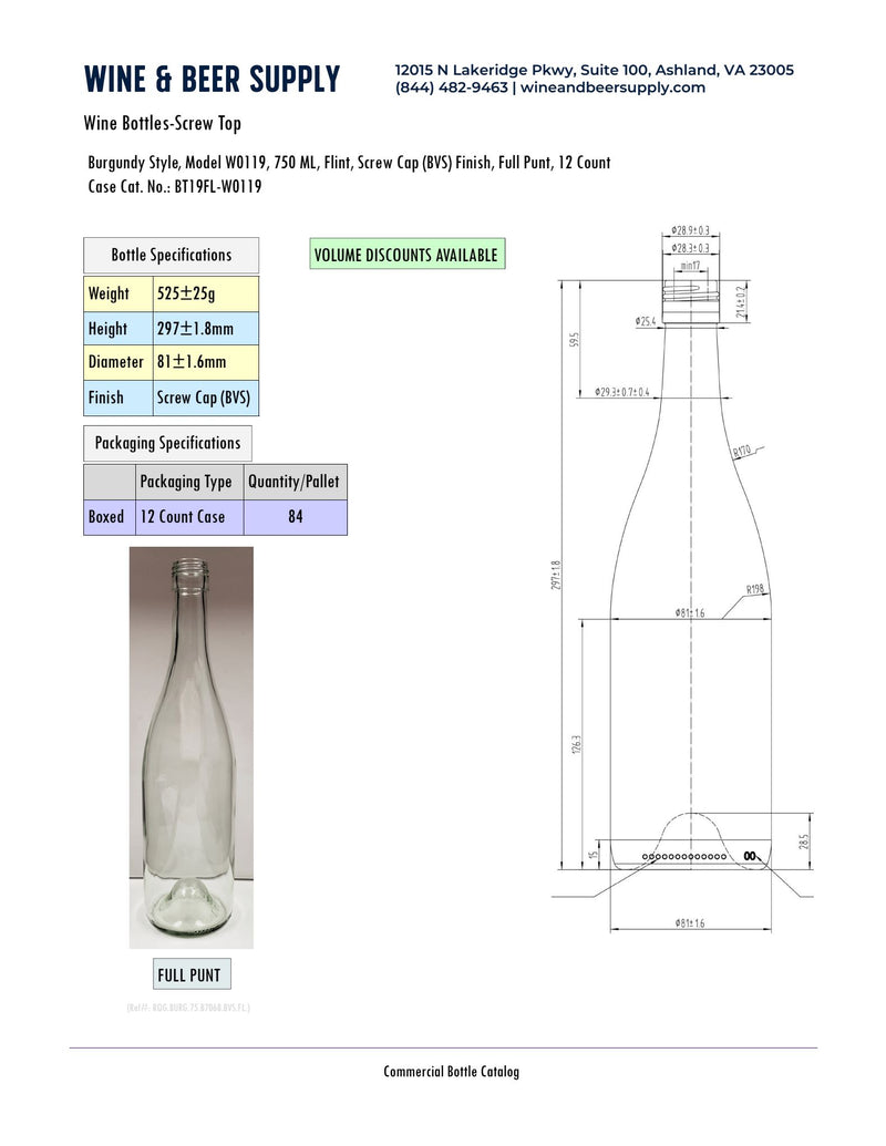 750ml Burgundy With Punt 19-W0119, Flint, Cork (Case of 12)