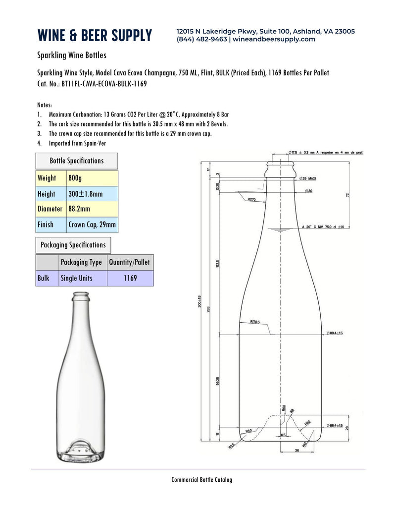 750ml Cava Sparkling Wine Bottle, Antique Green - BULK (pallet of 1169 Bottles)