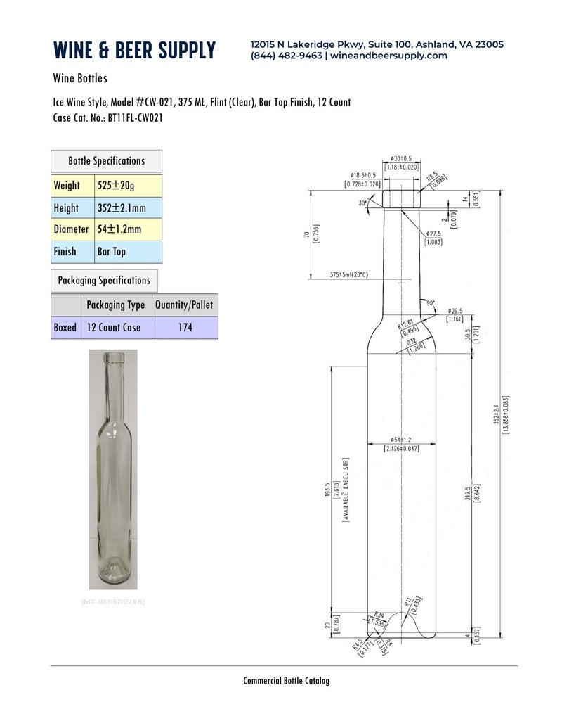 375ml ICE WINE STYLE BOTTLE CW-021 FLINT, BAR TOP FINISH