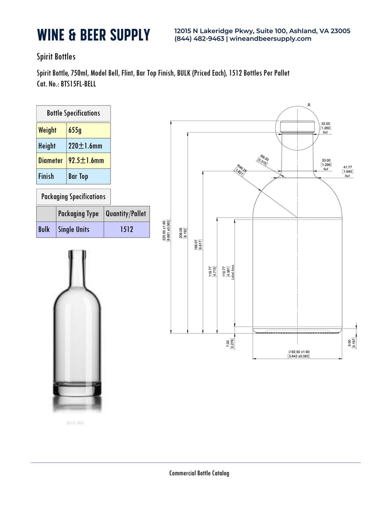 750ml Bell Spirit With No Punt (1,512 Bottles)
