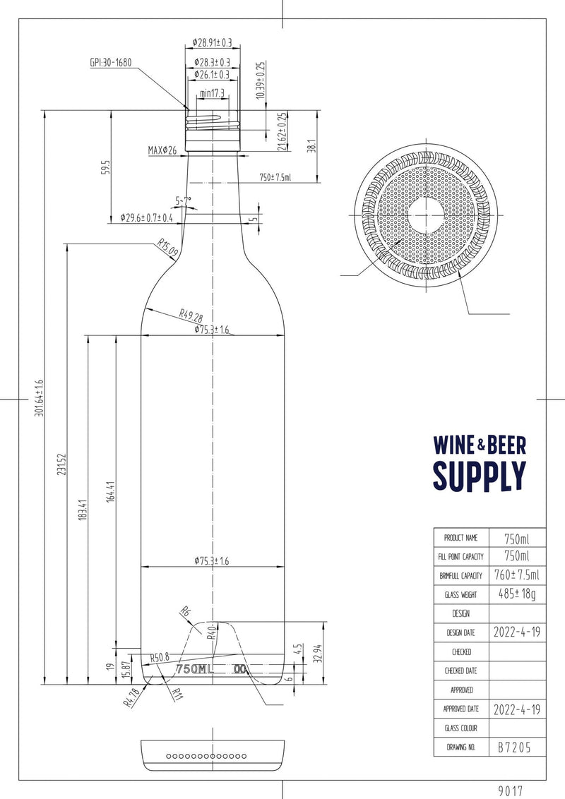 750ml Bordeaux Wine Bottle, W0114 (W65S), Antique Green, Screwcap (case of 12)