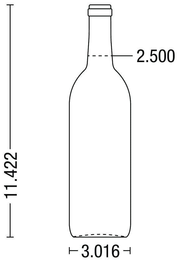 Bordeaux Wine Bottle - 750ml, Flint Glass, Cork Finish, 03-W65