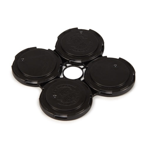 Black PakTech eco-friendly plastic carrier for securing four beverage cans