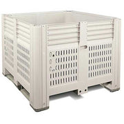Large vented harvest bin made of durable, FDA-approved injection-molded plastic with ventilation slots and smooth, easy-to-sanitize surfaces.