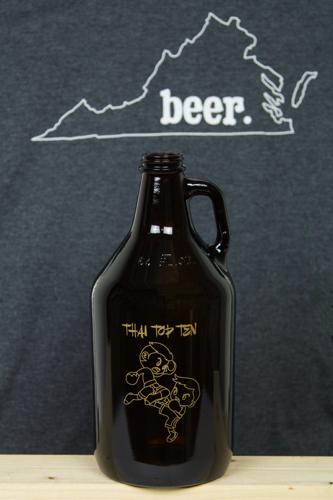 Growler 64oz bottle amber glass beer growler bottle with Thai Top Ten design, made for breweries and taprooms